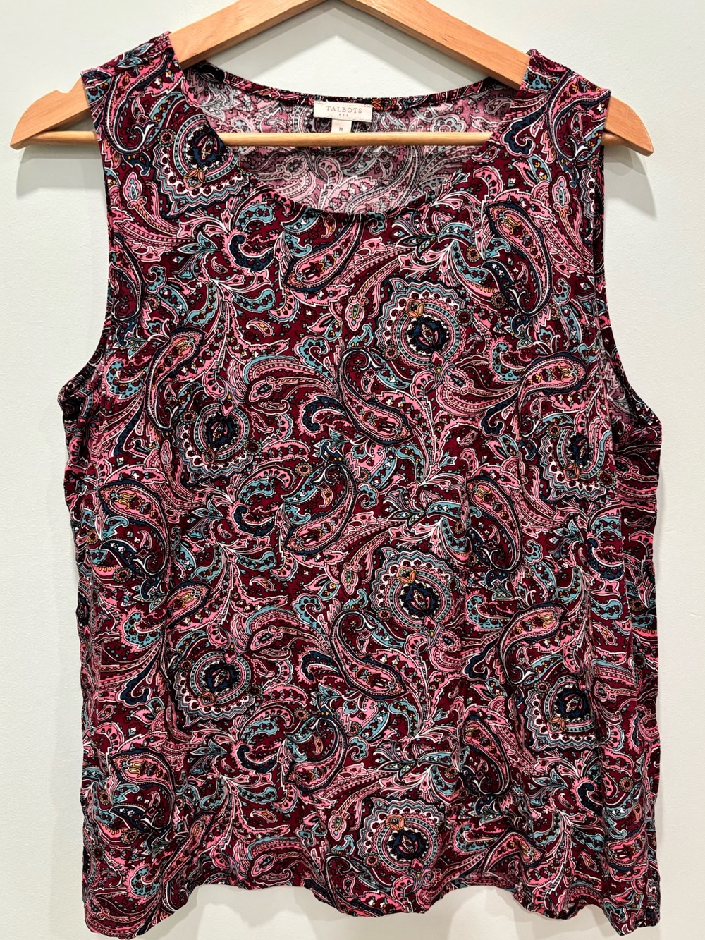 Talbots Paisley Print Sleeveless Tank Top Shell Burgundy Pink Blue Size M